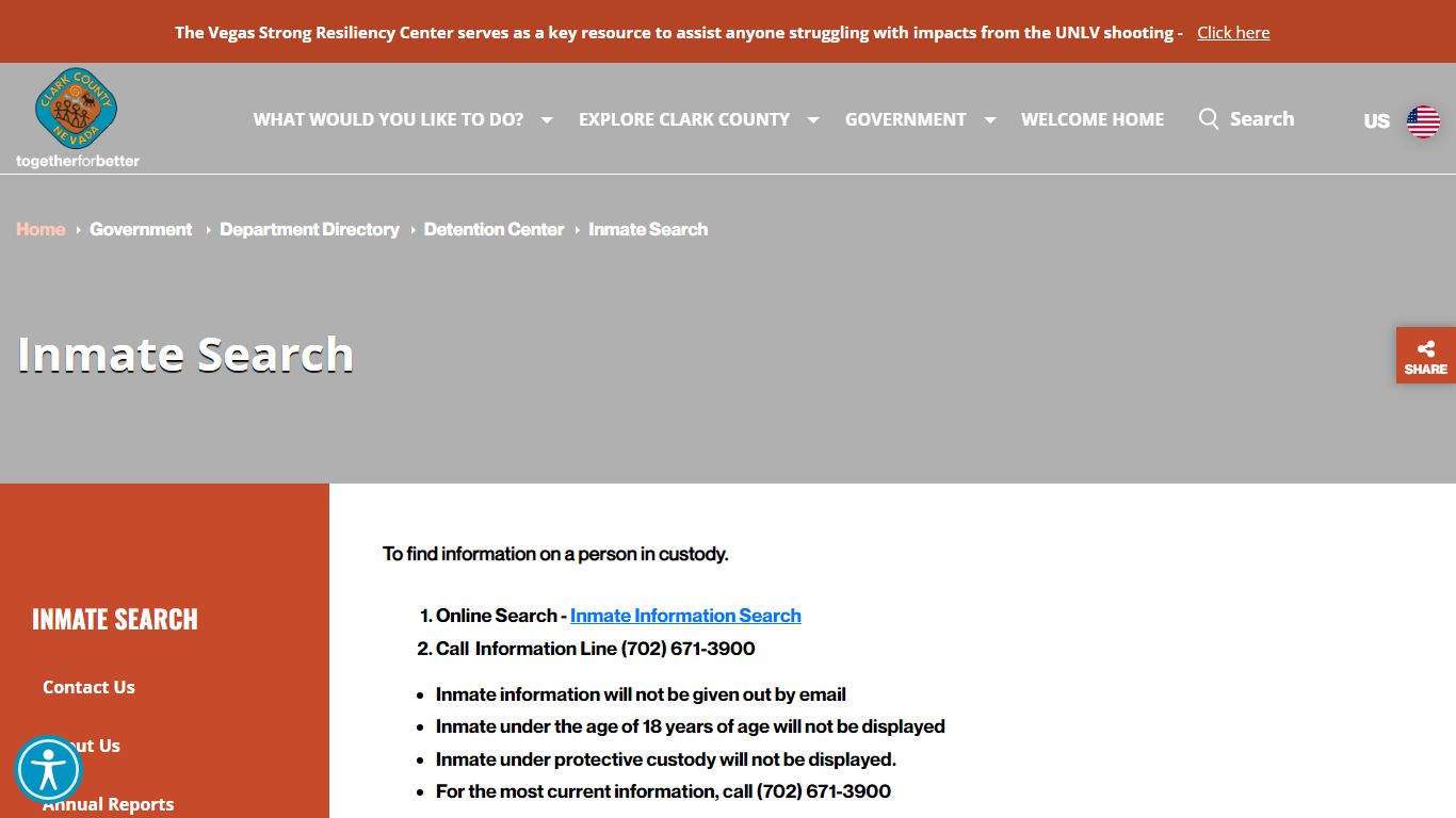 Clark County Inmate Search | Official Site